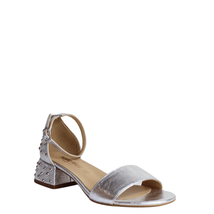 Sandalo con borchie argento laminato - Piedi Folli