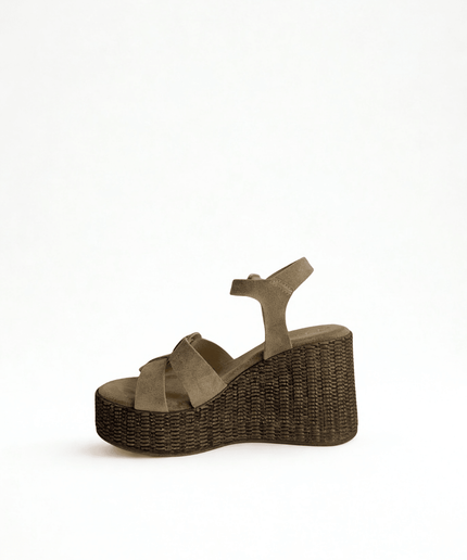 Sandalo in pelle con zeppa - Piedi Folli