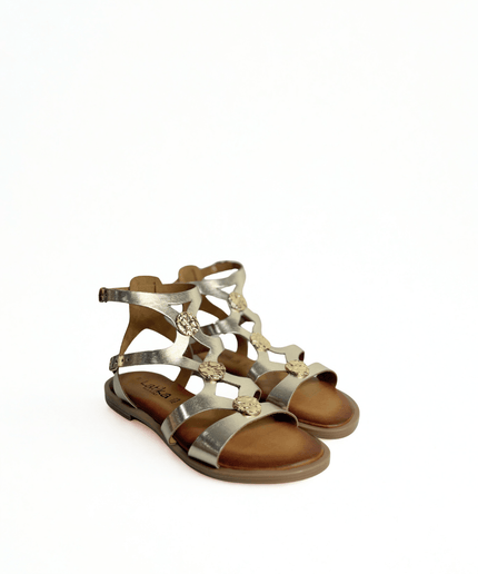 Sandalo laminato oro in pelle con gioiello - Piedi Folli