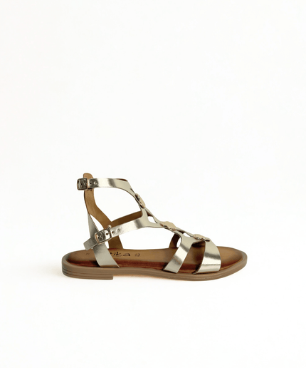 Sandalo laminato oro in pelle con gioiello - Piedi Folli