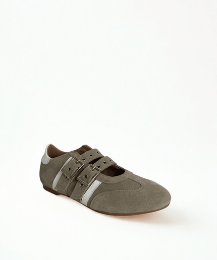 scarpa in pelle con doppia fibbia taupe - Piedi Folli