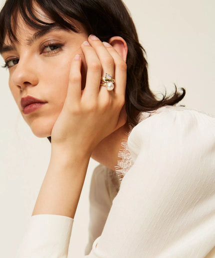 Set di anelli con strass e perla - Piedi Folli