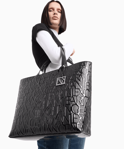 Shopper con zip e lettering logo impresso all - over - Piedi Folli