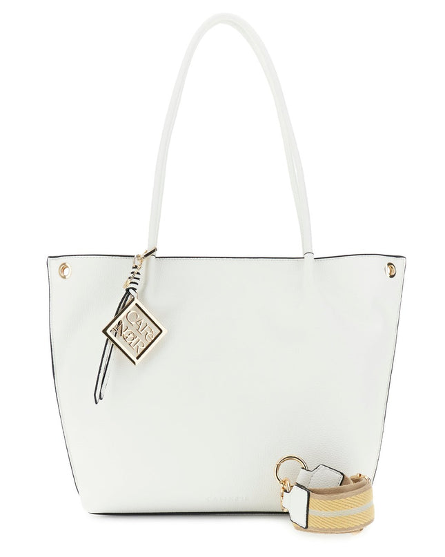 shopping bag in materiale con grana e tracolla removibile in nastro - Piedi Folli