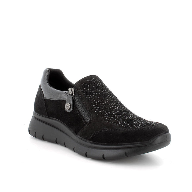 Slip on in pelle da donna nero - Piedi Folli