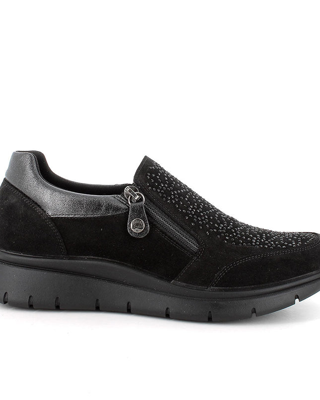 Slip on in pelle da donna nero - Piedi Folli