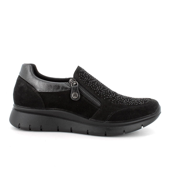 Slip on in pelle da donna nero - Piedi Folli