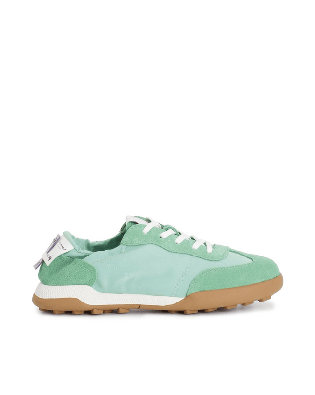 Sneakers allacciata in tessuto nylon e pelle scamosciata azzurro - Piedi Folli