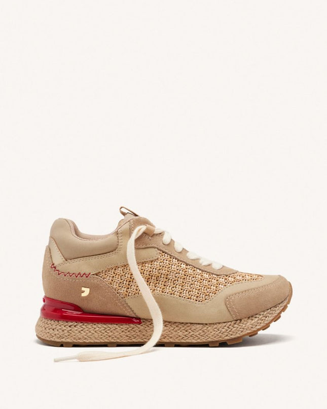 SNEAKERS PELLE CON ZEPPA IN RAFIA HARDING - Piedi Folli