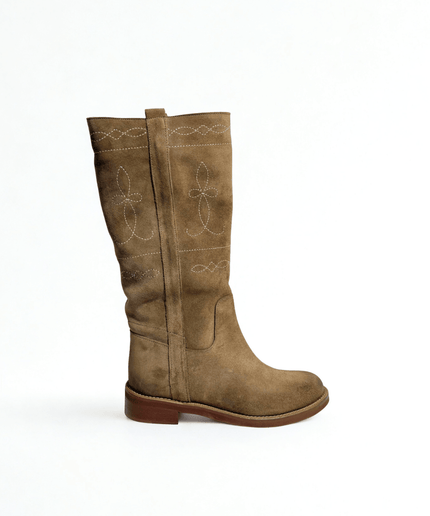 Stivali in pelle scamosciata Taupe - Piedi Folli