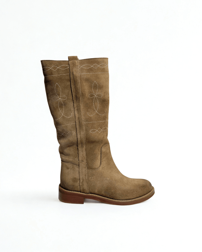 Stivali in pelle scamosciata Taupe - Piedi Folli