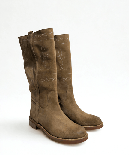 Stivali in pelle scamosciata Taupe - Piedi Folli