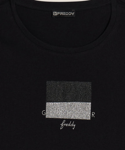 T-shirt con scritta Glamour in glitter - Piedi Folli