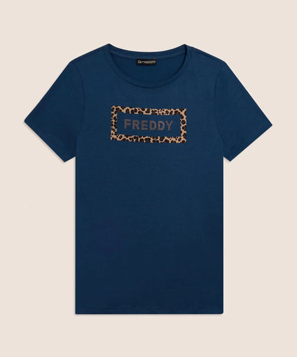 T-shirt Manica Corta con Grafica Animalier e Logo FREDDY - Piedi Folli